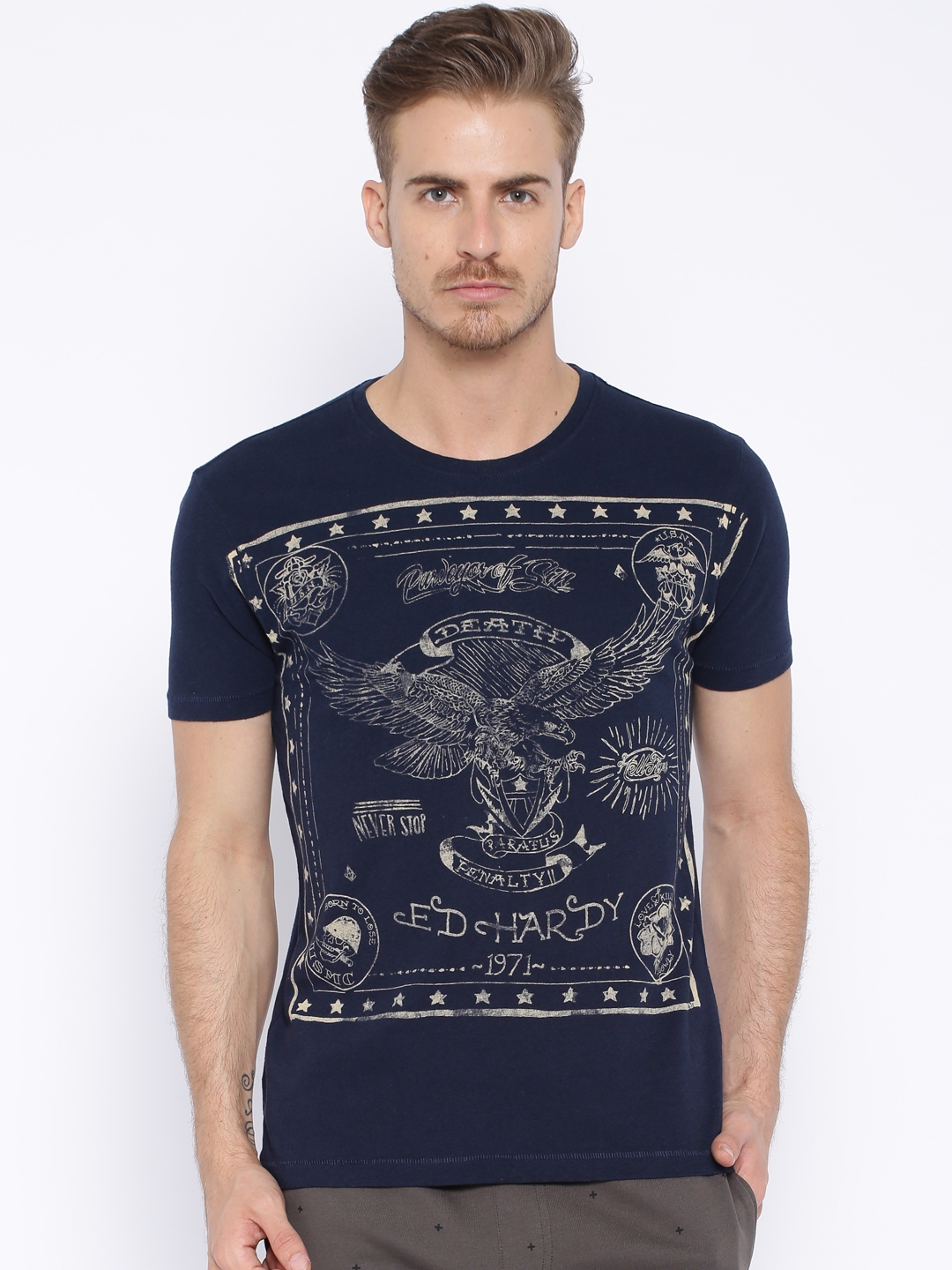 Ed Hardy Navy Printed T shirt