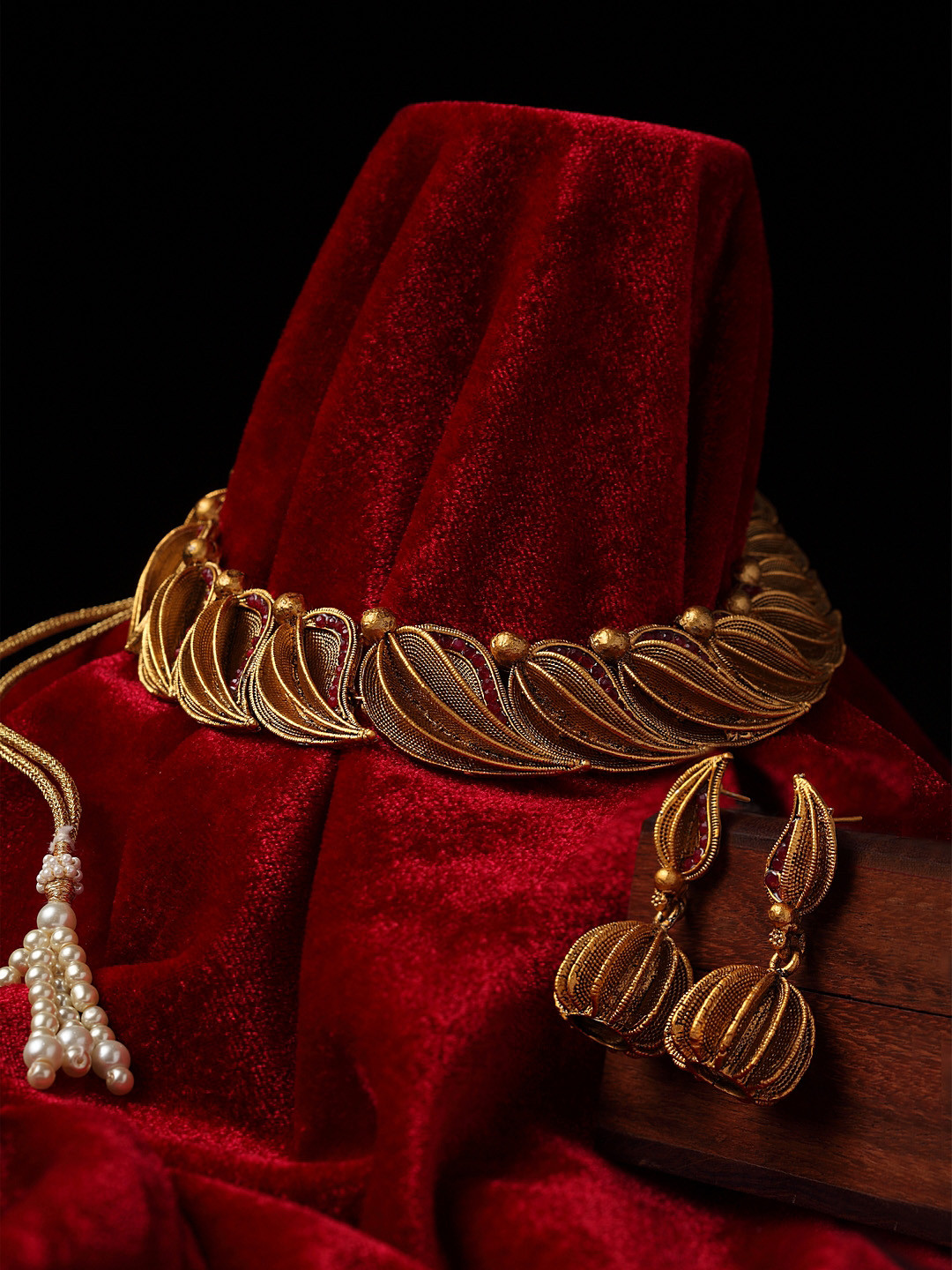 PANASH Gold-Plated Red Handcrafted Stone-Studded Sustainable Jewellery Set