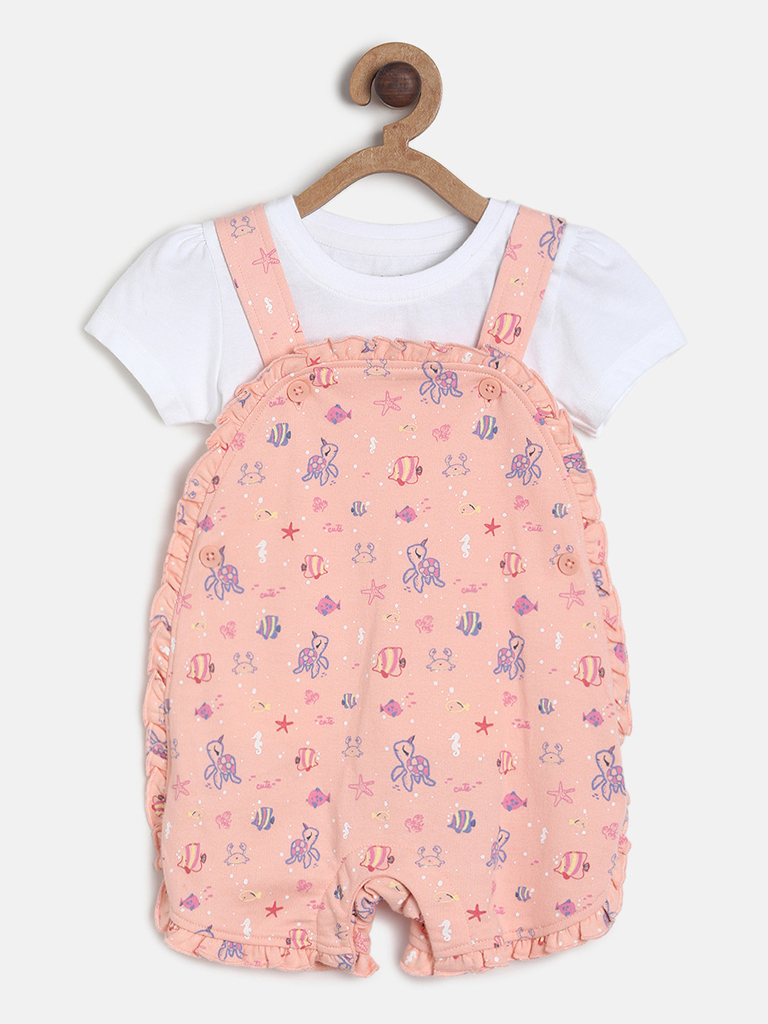 MINI KLUB Boys Pink & White T-shirt with Dungarees