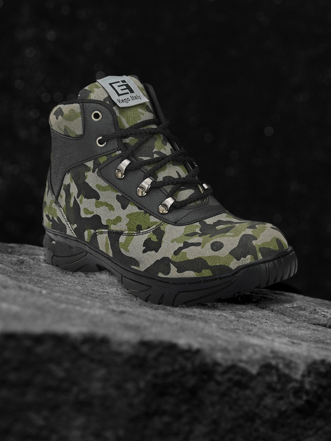 Eego Italy Men Olive Green & Grey Camouflaged Printed Trekking Shoes