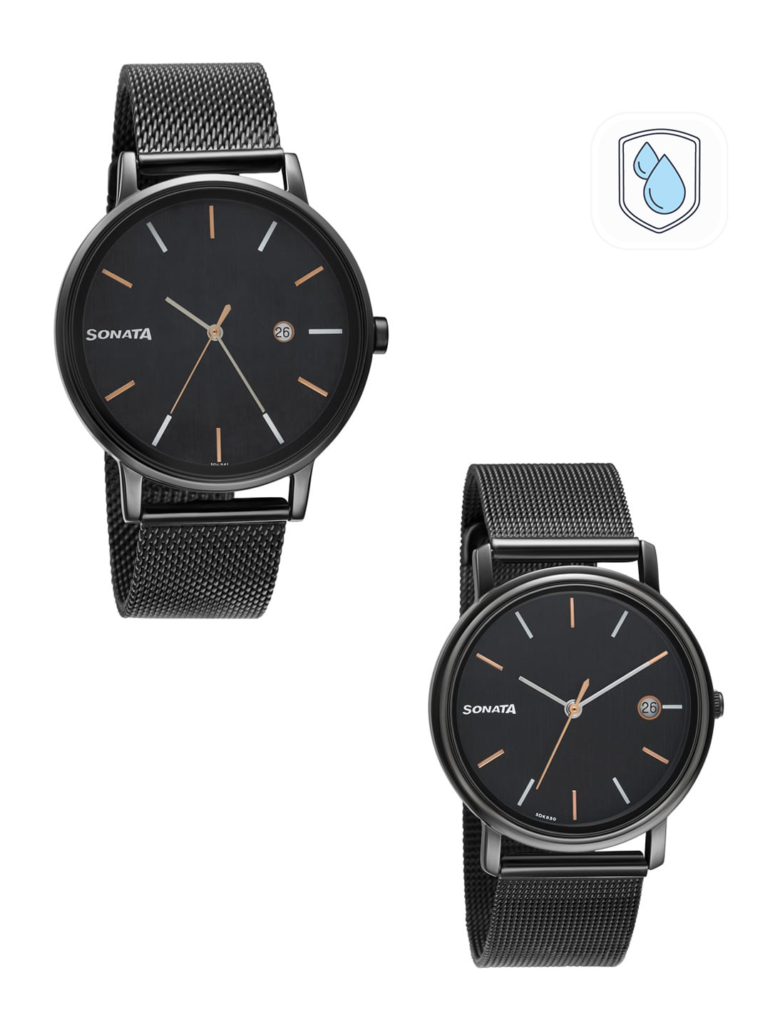Sonata Unisex Black Analogue Watch 713187029NM01