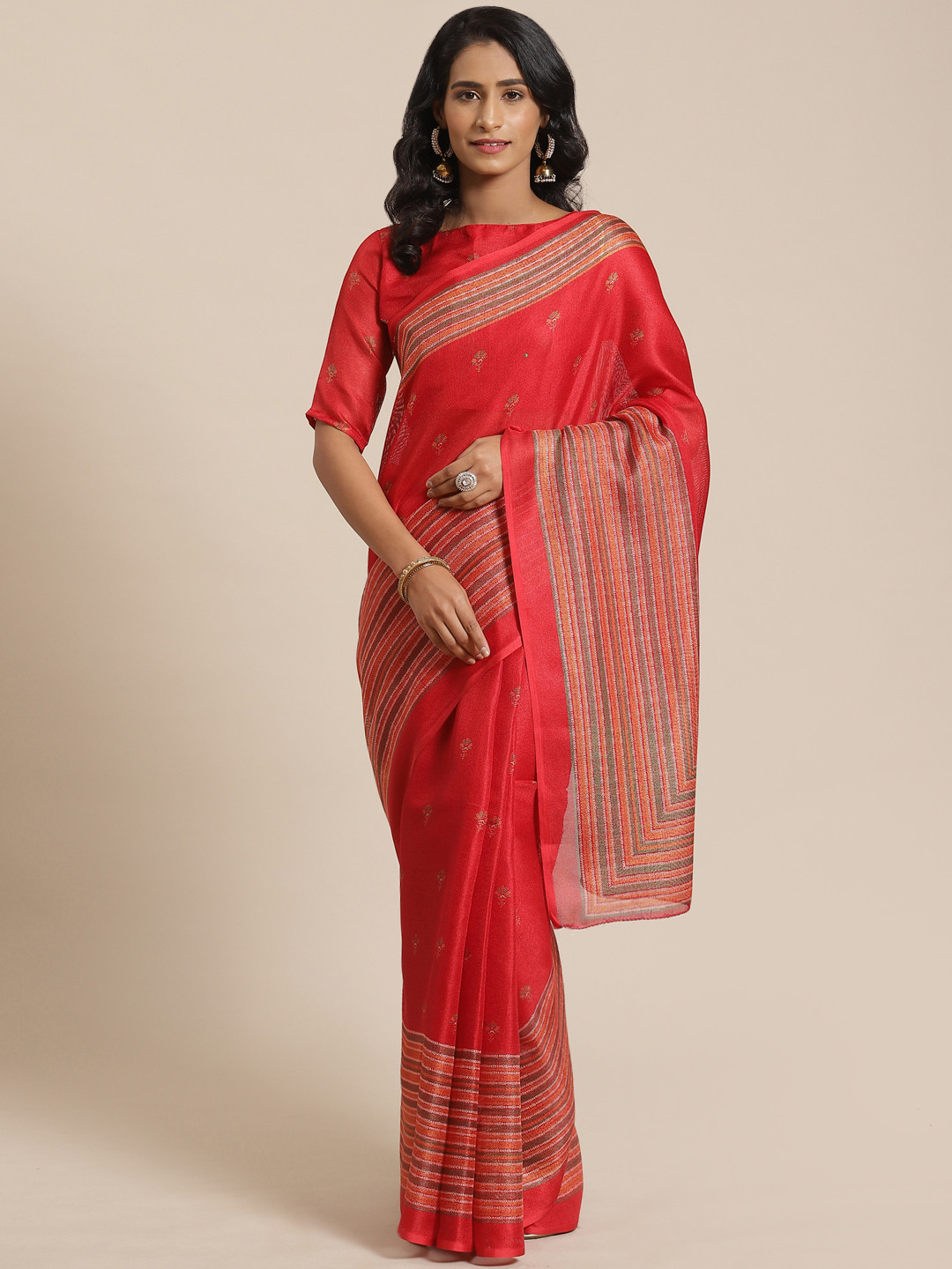 Saree mall Red & Mustard Yellow Printed Saree
