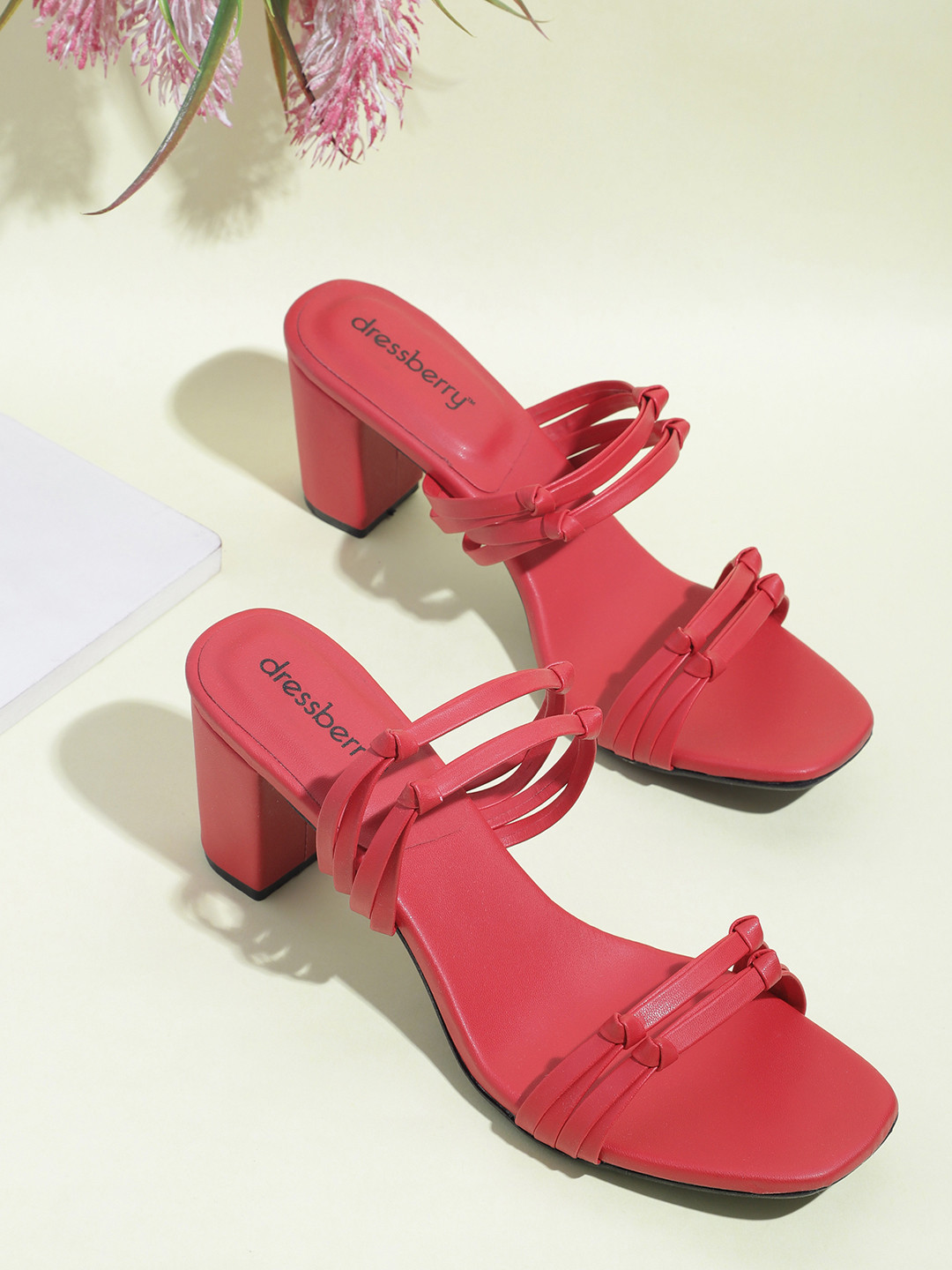 DressBerry Women Red Knot Detail Block Heels