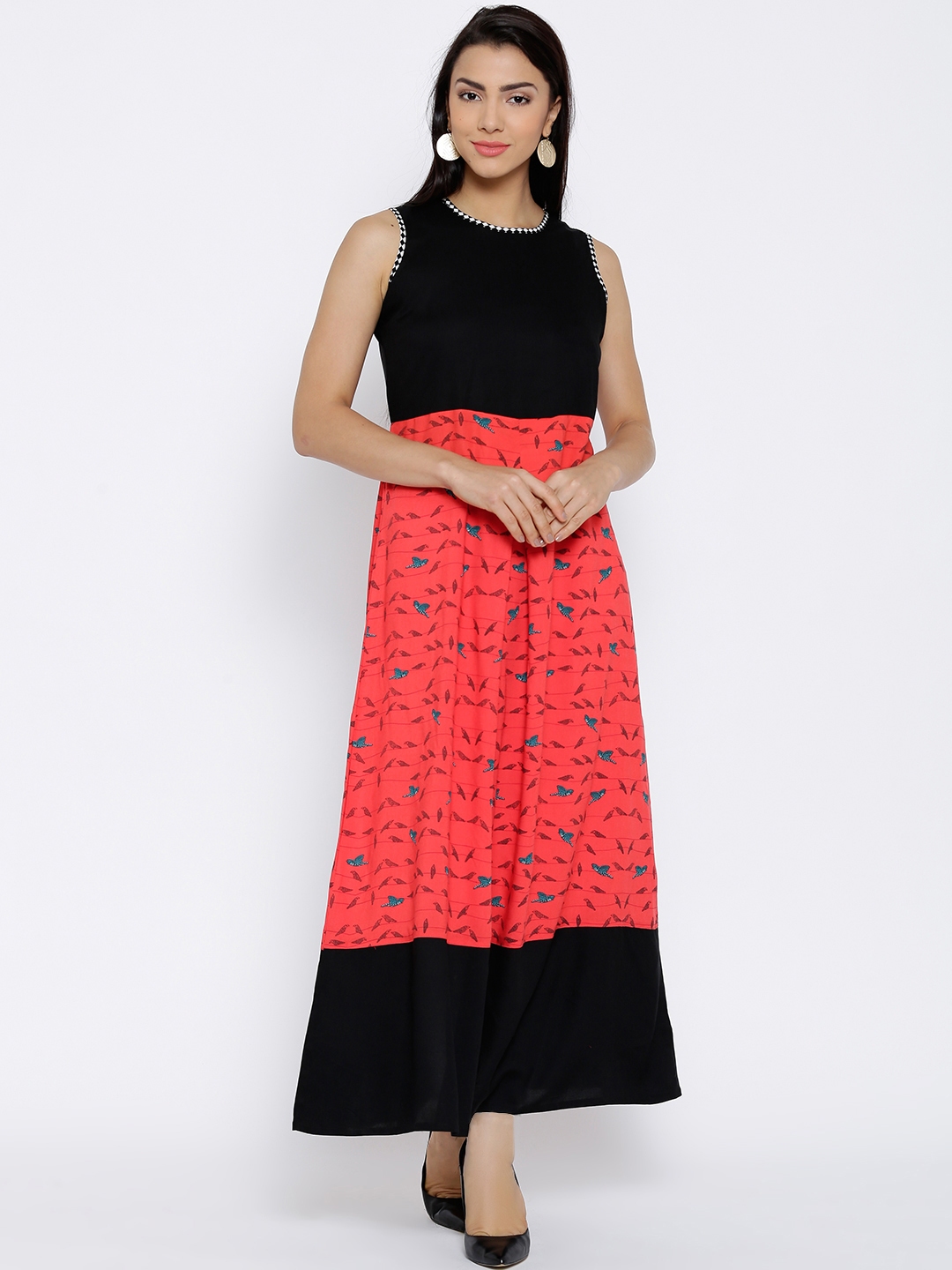 Buy Akkriti by Pantaloons Black Coral Red Printed Maxi Dress Dresses for Women 1315826 Myntra
