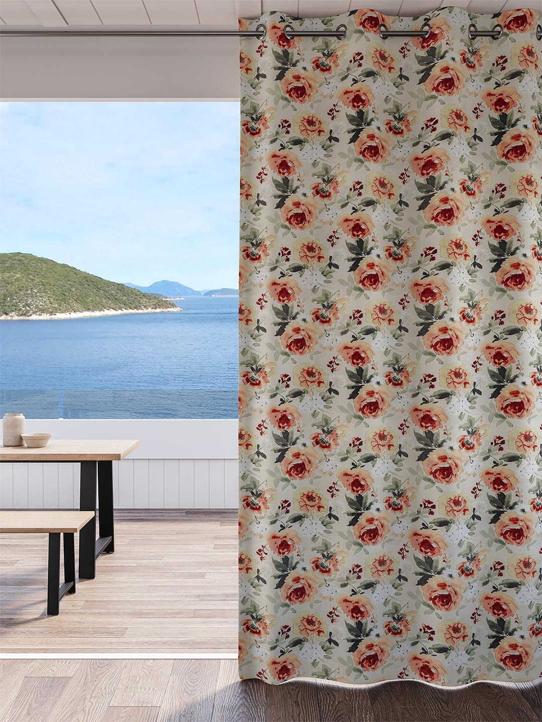 DDecor Cream-Coloured Printed Single Curtain