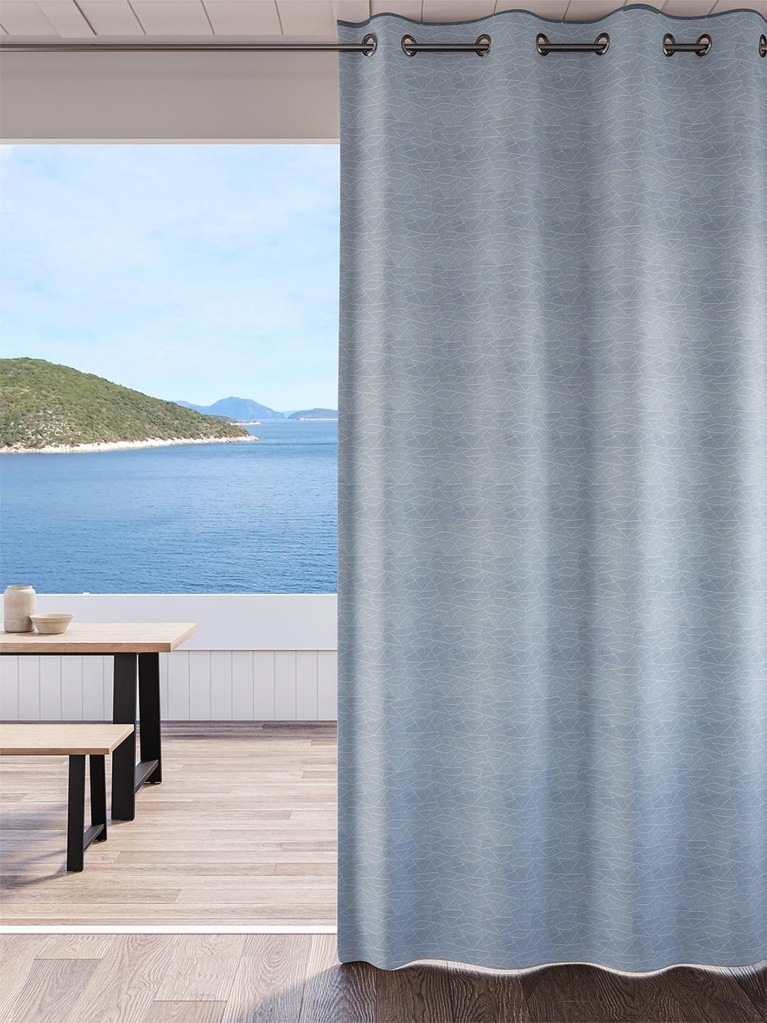 DDecor Blue Geometric Single Long Door Curtain