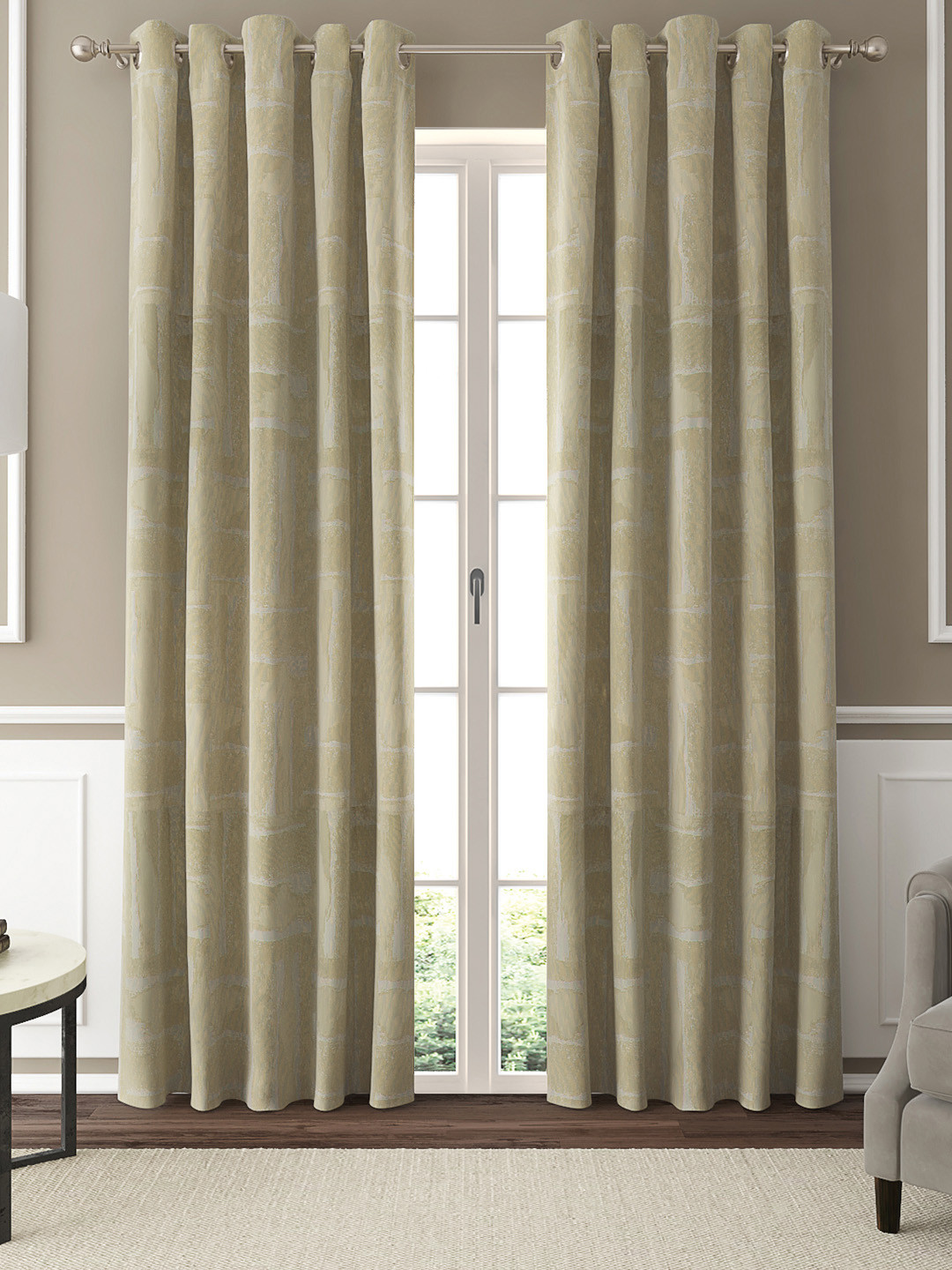 GM Beige & Brown Self Design Set of 2 Door Curtains