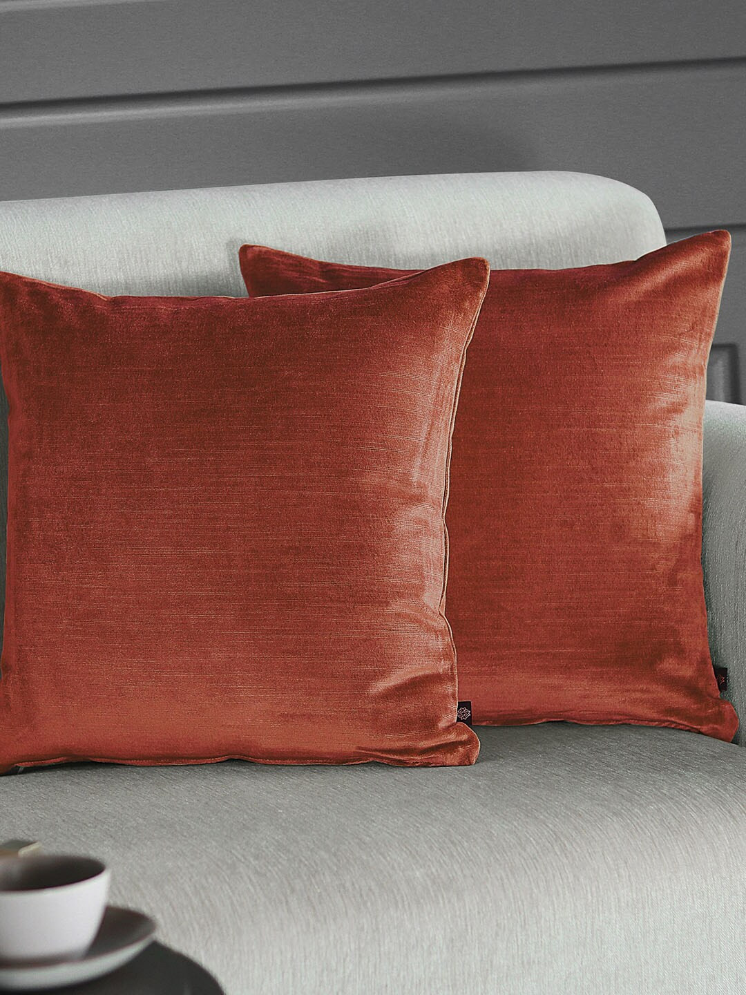 GM Orange Velvet Durable 2 Piece Square Cushion Covers -18x18In