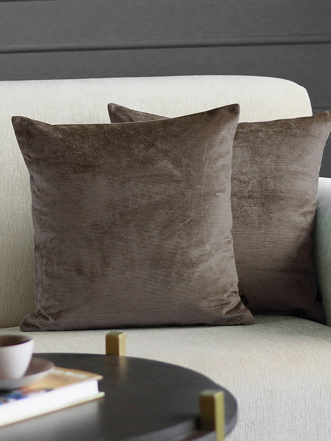 GM Stripe Brown Velvet Durable 2 Piece Square Cushion Covers -18x18In