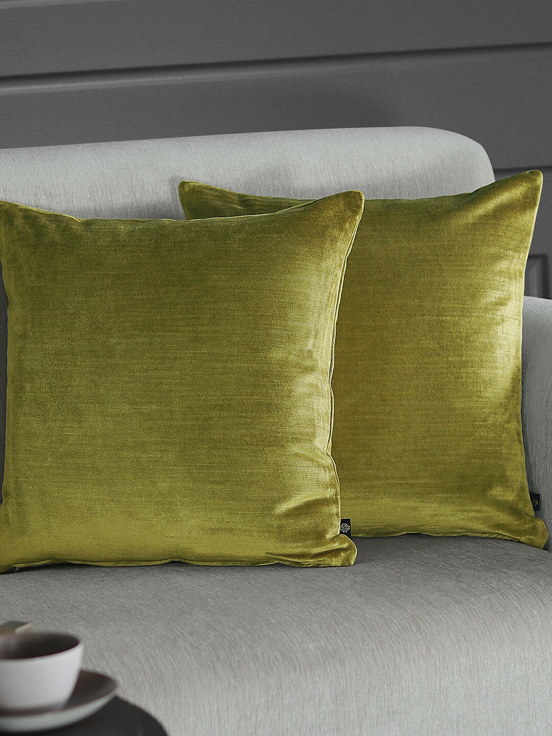 GM Green Polyester Silk Breathable 2 Piece Textured Square Cushion Covers -18x18In