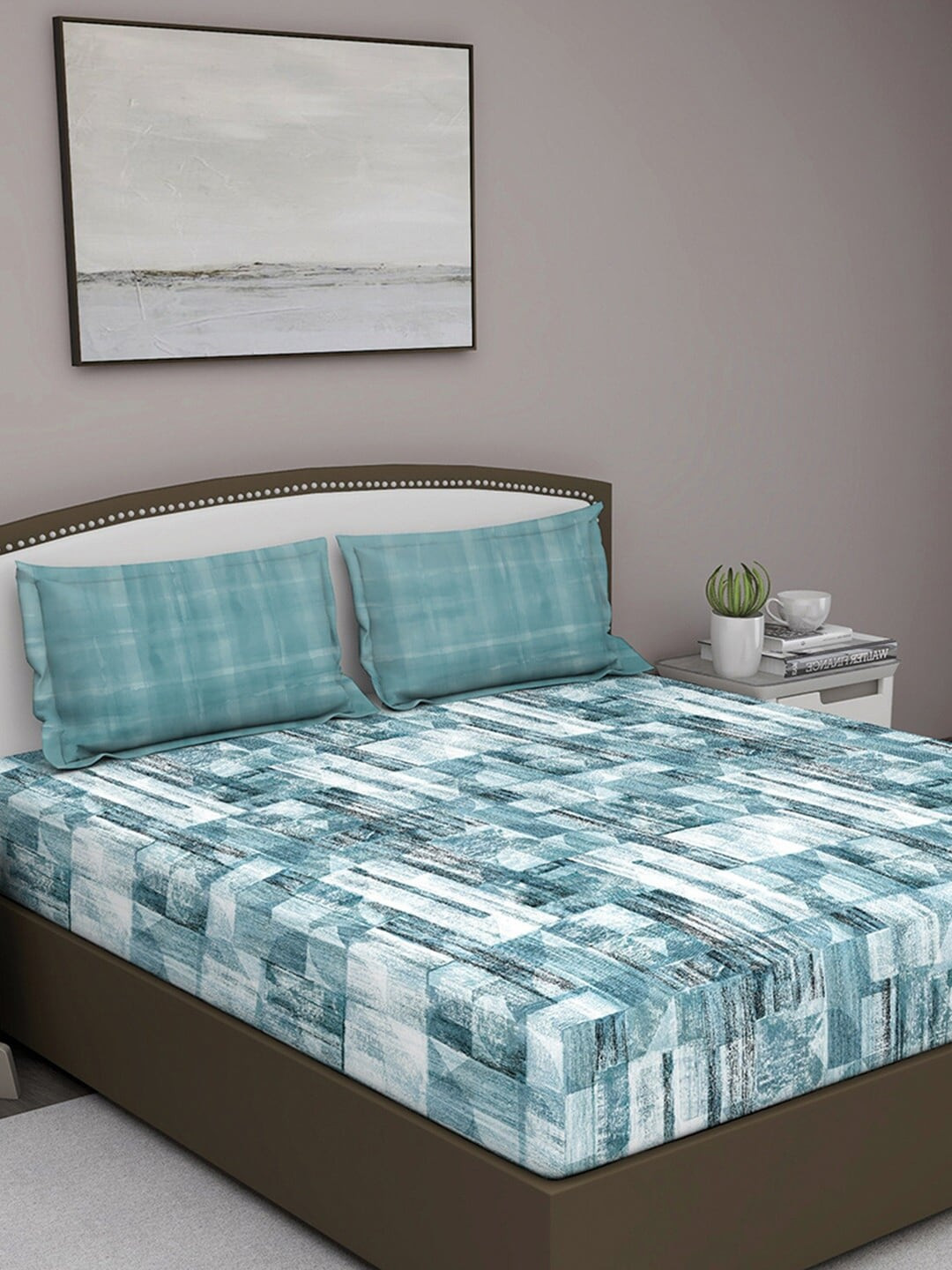 GM Turquoise Blue Abstract Cotton 180 TC Queen Bedsheet with 2 Pillow Covers-90 x 108 inches