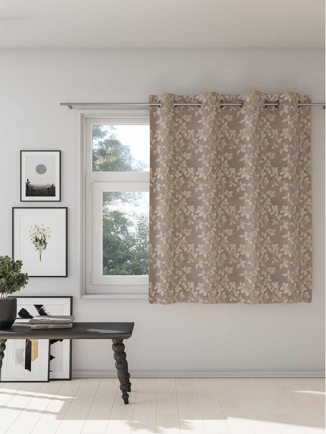 DDecor Purple Floral Print Single Window Curtain