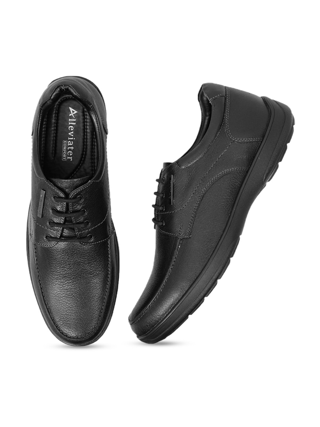 Alleviater Men Black Solid Leather Formal Derbys