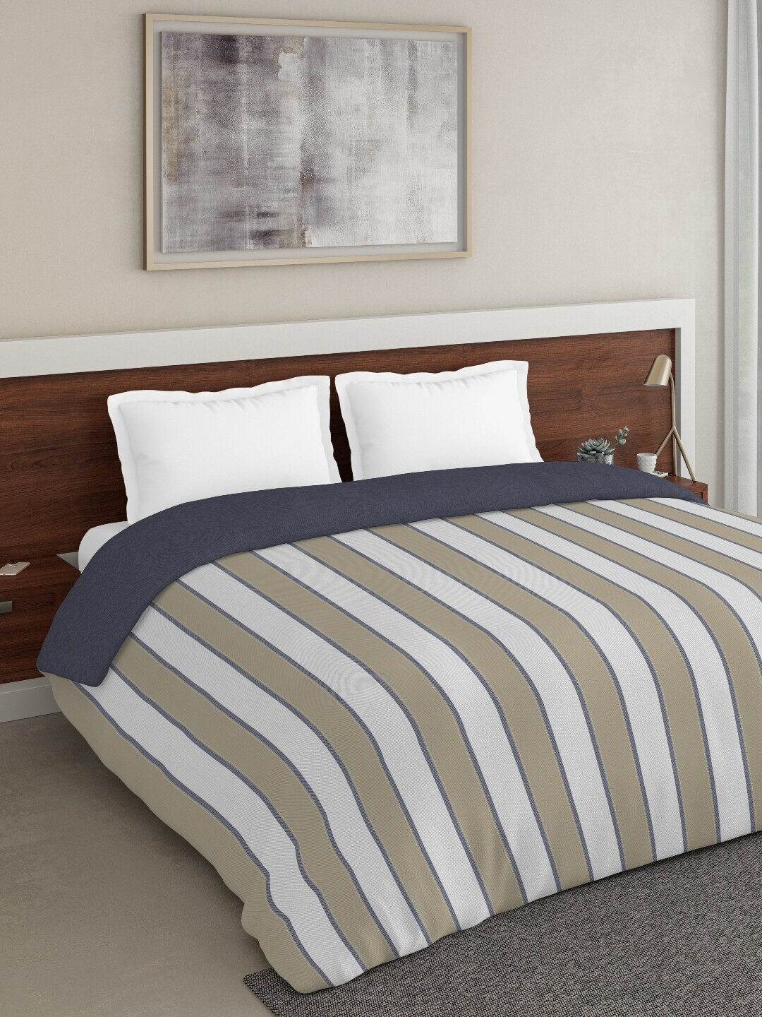 DDecor Beige Striped Mild Winter 210 GSM Double Bed Comforter