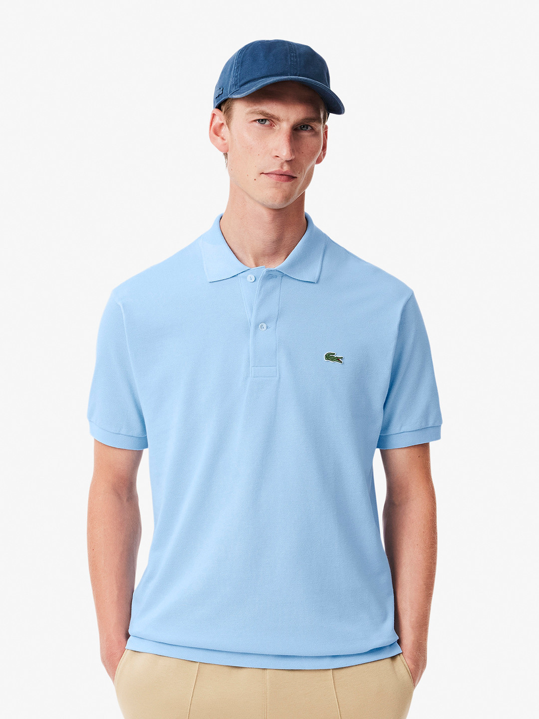 Lacoste Men Blue Solid Polo Collar Pure Cotton T-shirt