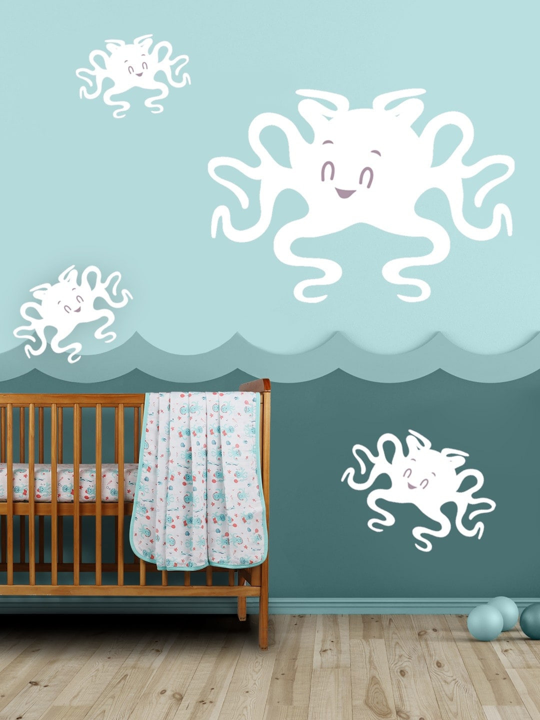 Kaarpas Unisex Kids White & Blue 2 Layer Organic Cotton Muslin Blanket