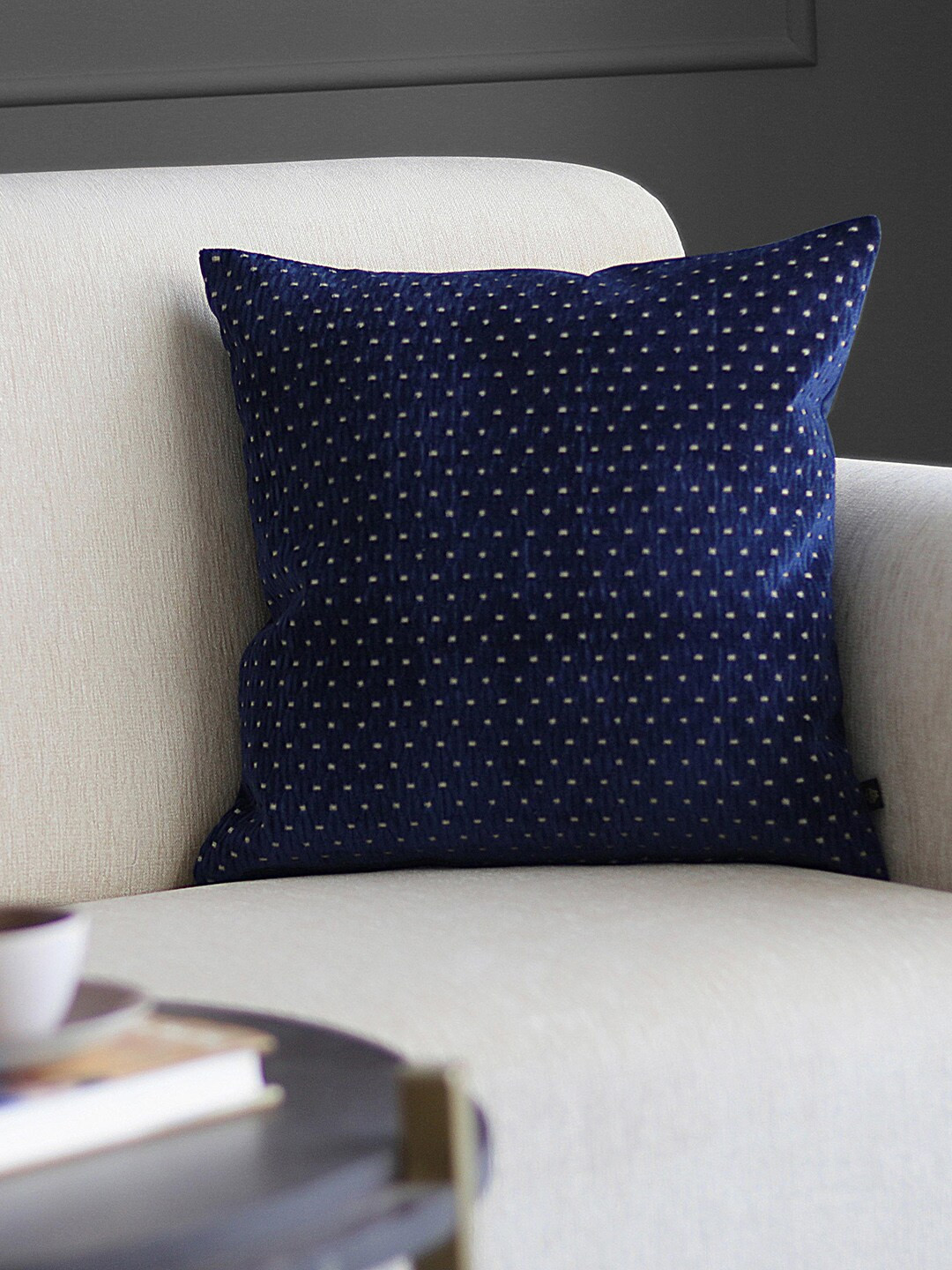 GM Navy Blue Geometric Velvet Durable Square Cushion Cover -18x18In