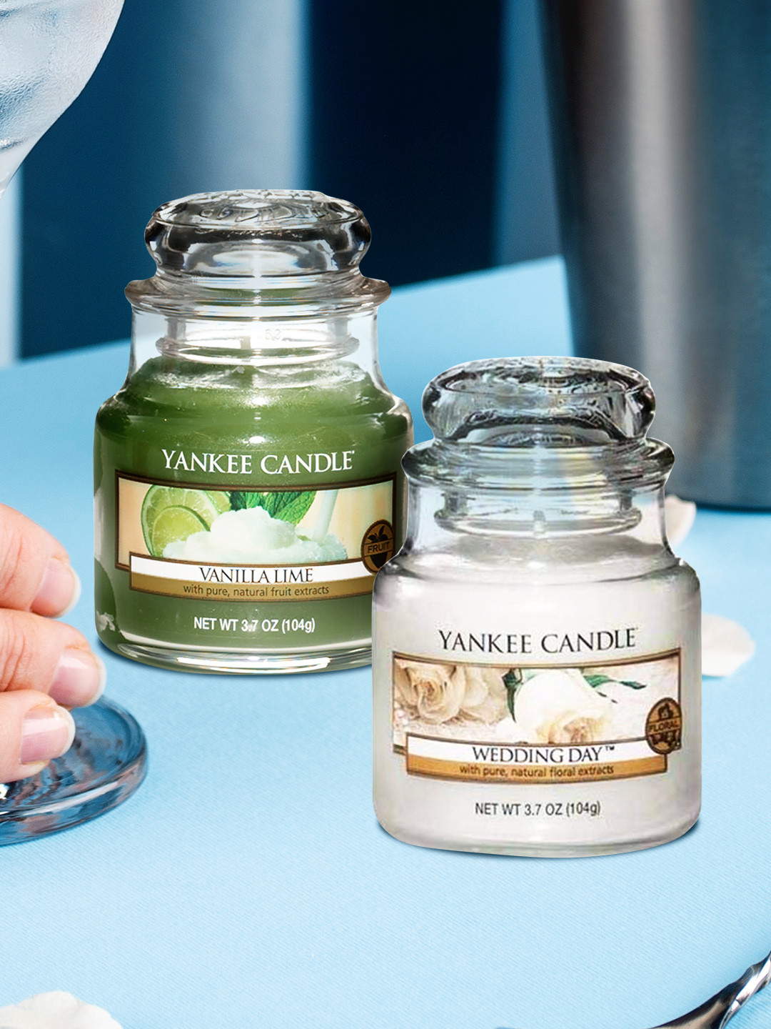 YANKEE CANDLE 2Pcs 1 Wick Vanilla Lime and Wedding Day Solid Geometric Regular Jar Candles