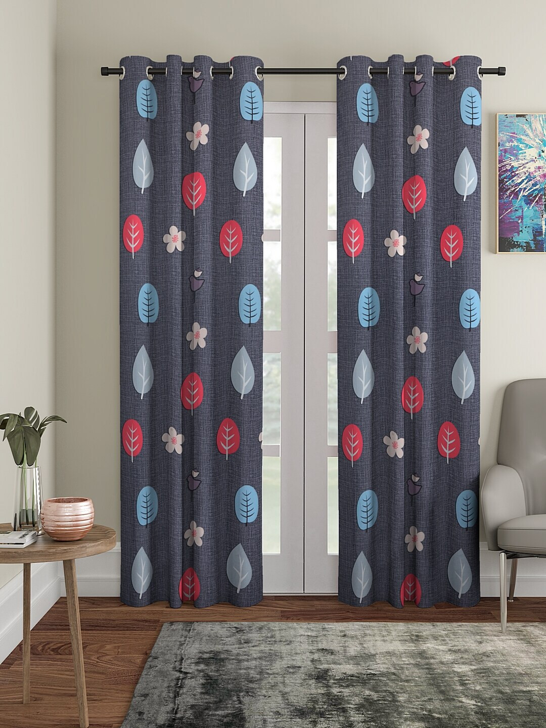Cortina Grey Set of 2 Digital Printed Long Curtains