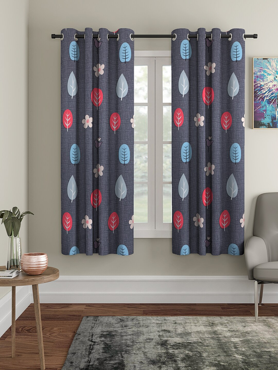 Cortina Grey Set of 2 Digital Printed Window Curtains