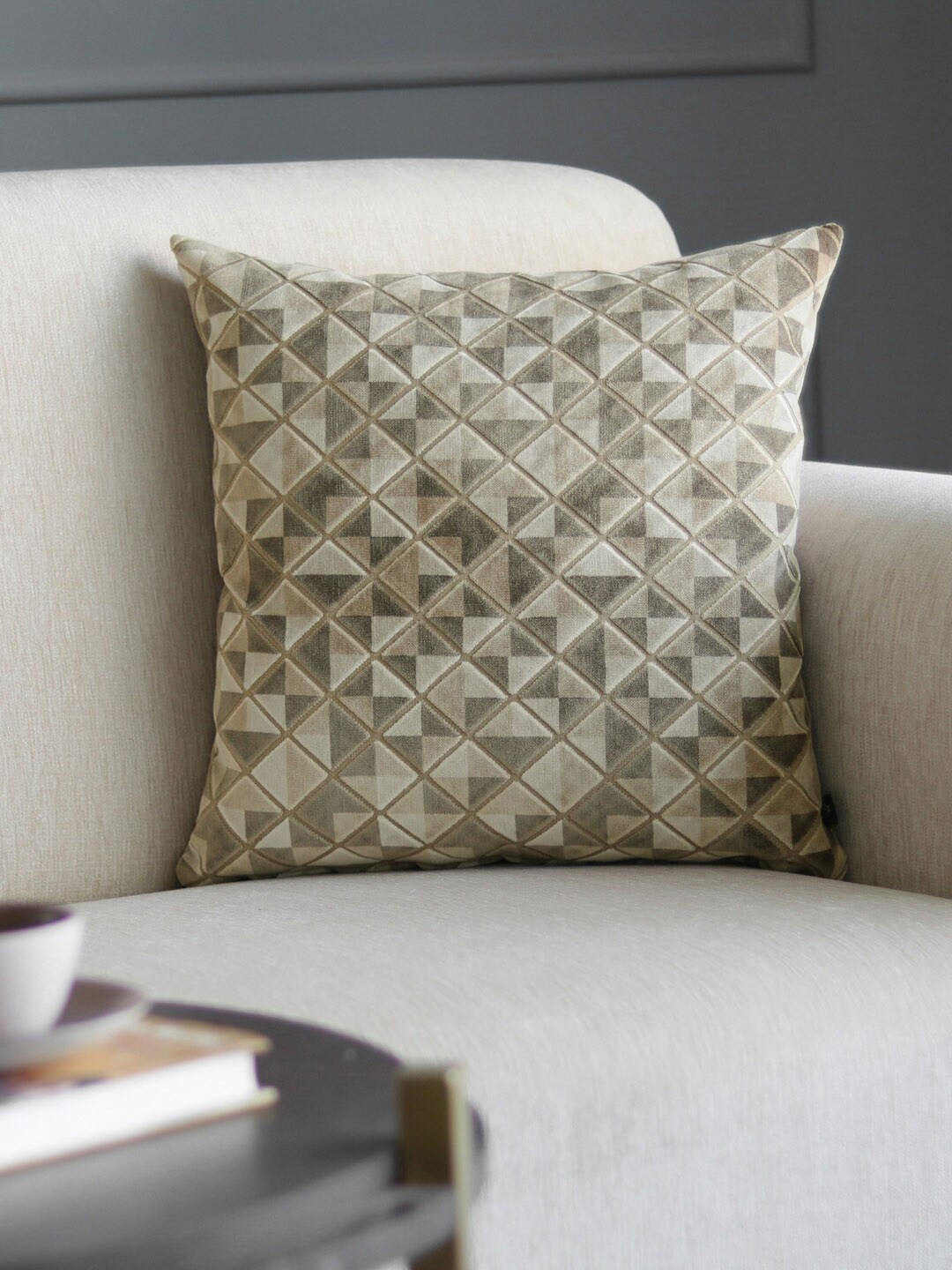 GM Brown Single Geometric Velvet Square Cushion Cover