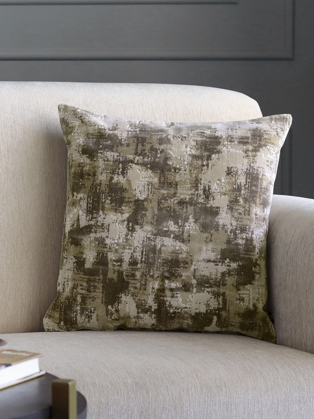 GM Textured Beige Abstract Velvet Durable Square Cushion Covers - 17.7 x 17.7 In