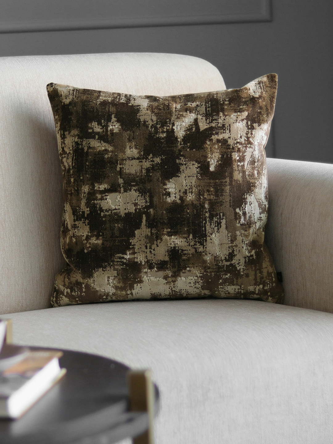 GM Textured Brown Abstract Velvet Washable Square Cushion Cover - 17.7 x 17.7 Inches
