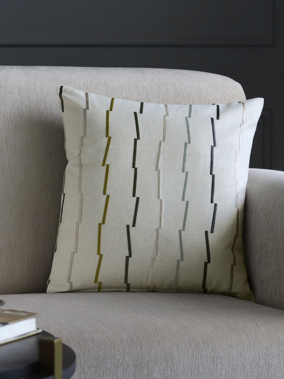 GM White Set of Single Striped Square Cushion Covers