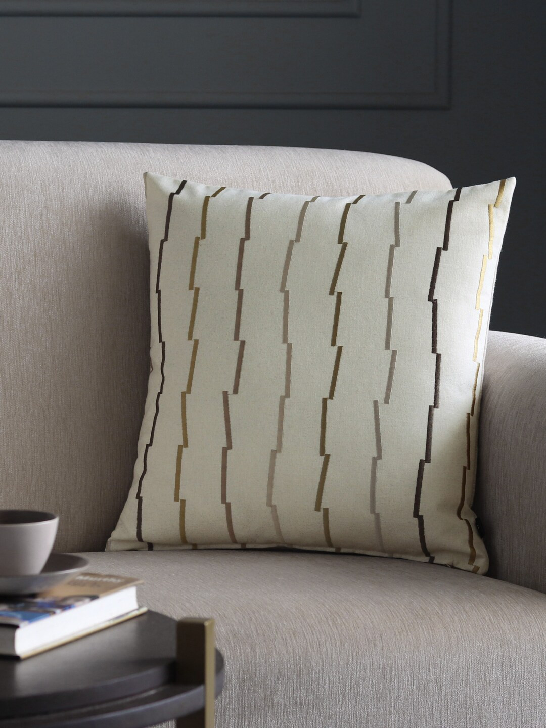 GM Off-White Set of Single Striped Square Cushion Covers