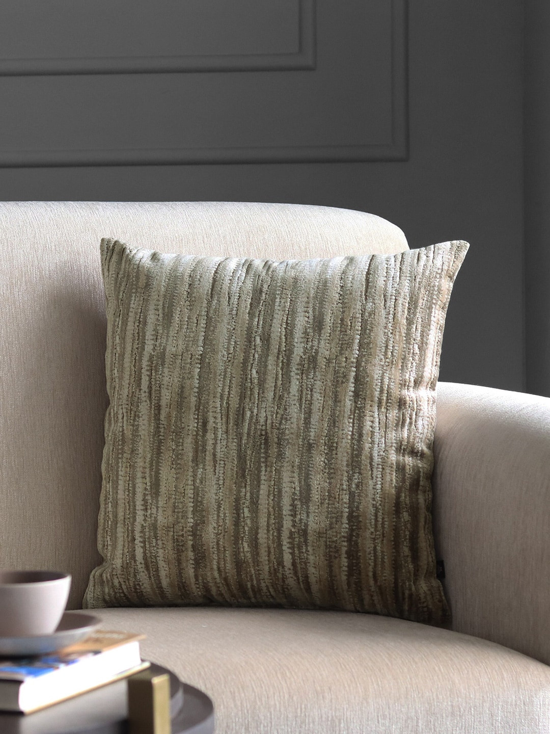 GM Grey Abstract Velvet Durable Textured Square Cushion Cover -18x18In