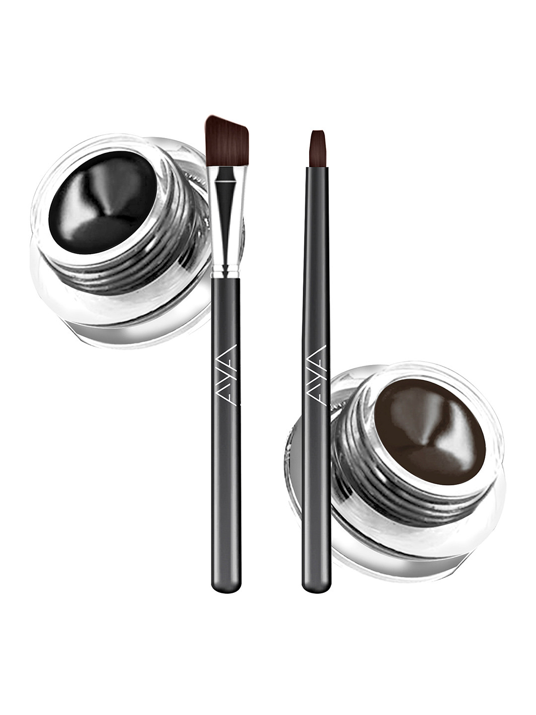 AYA Pack Of 2 24 Hours Long Wear & Waterproof Gel Eyeliners with 2 Brushes
