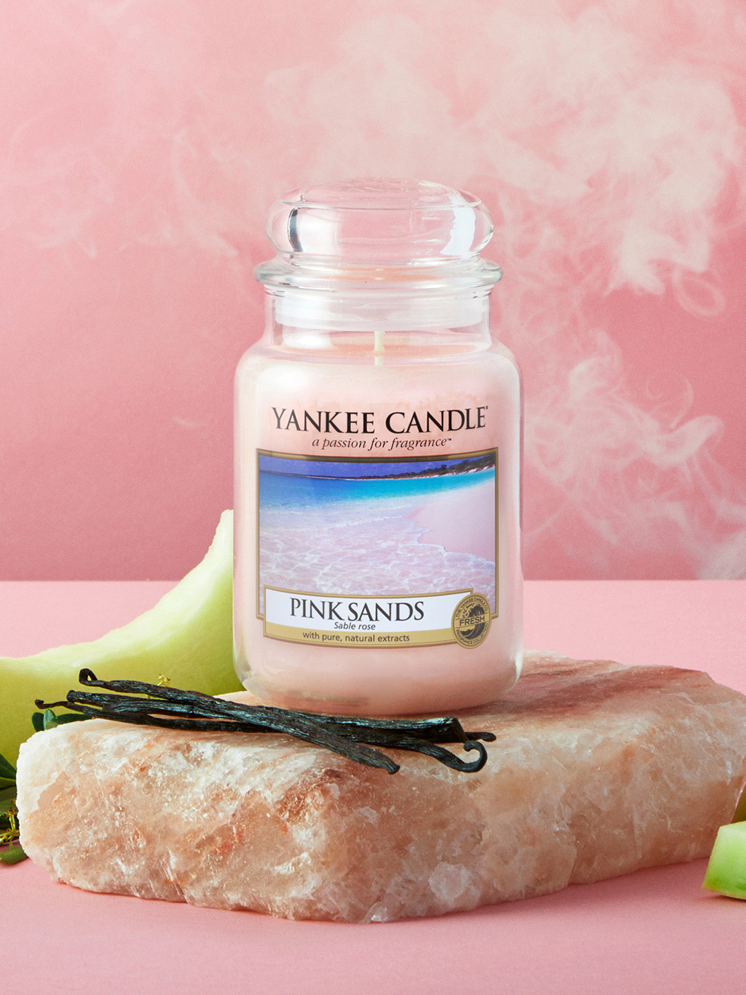 YANKEE CANDLE Pink Sand Scented 1 Wick Pink Sands Solid Geometric Regular Jar Candles