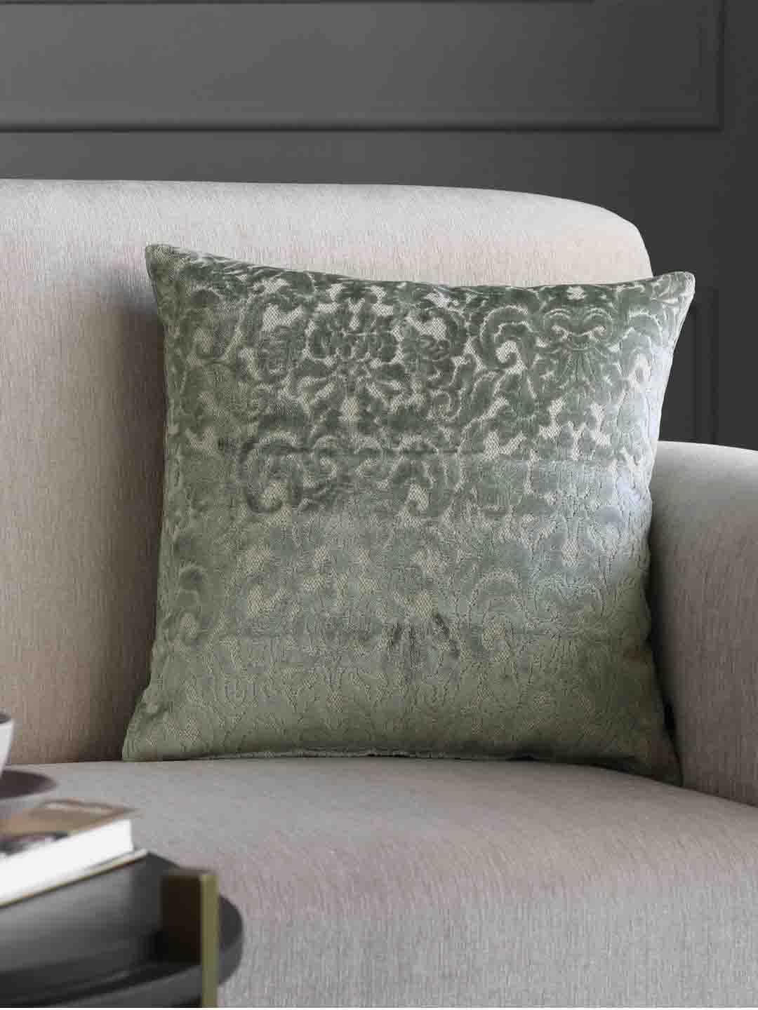 GM Green Velvet Decorative Damask Square Cushion Cover