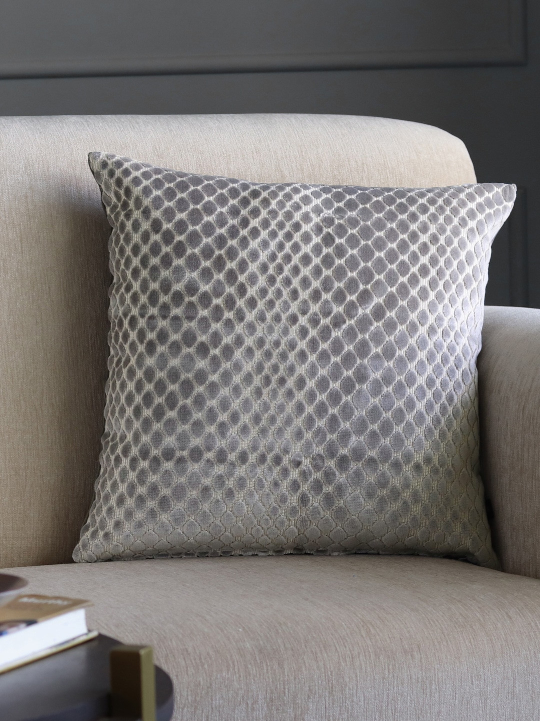 GM Grey Single Self Design Velvet Square Cushion Covers