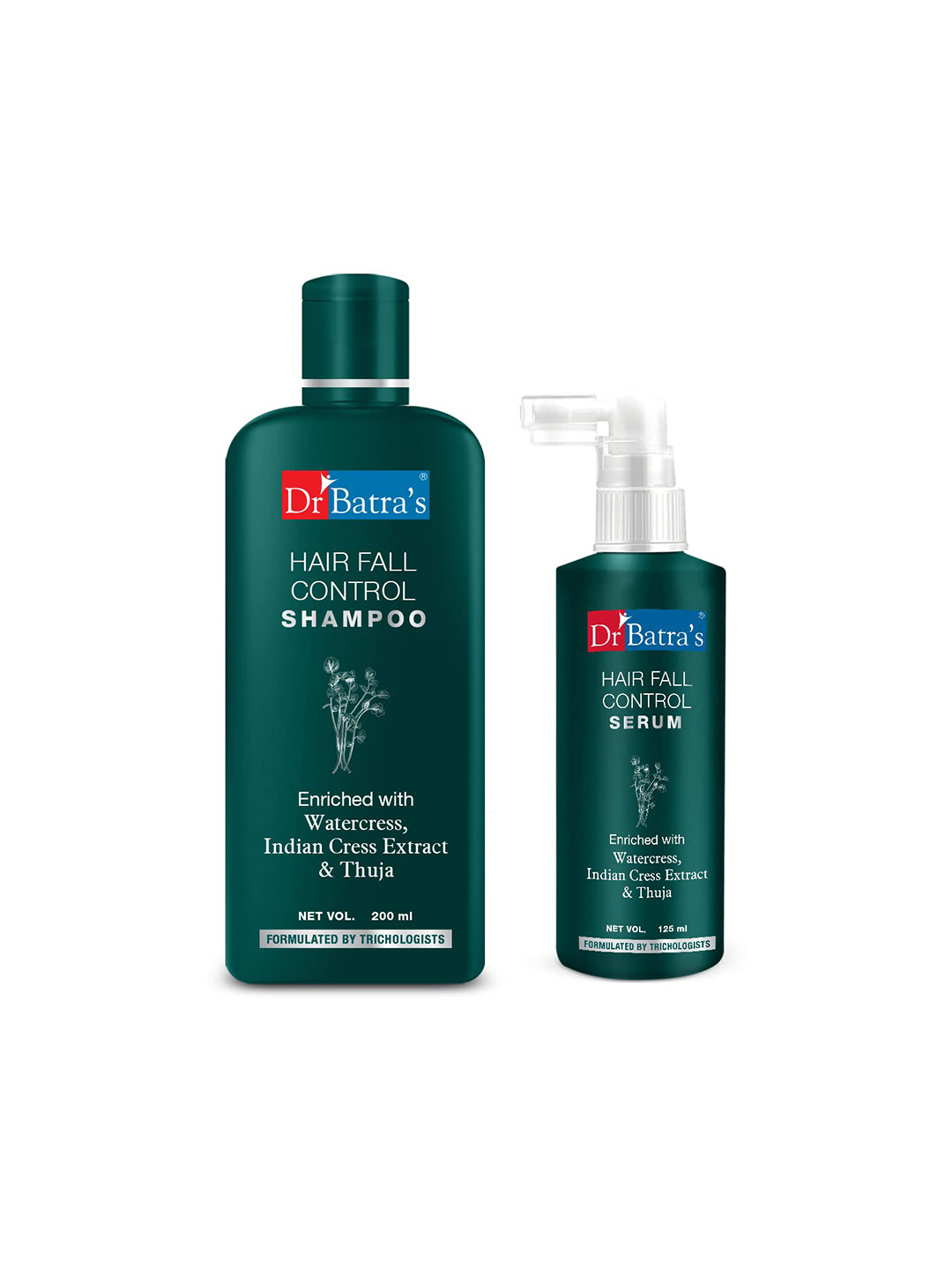 Dr. Batras Set Of Hair Fall Control Serum 125ml & Shampoo 200ml With Thuja & Watercress