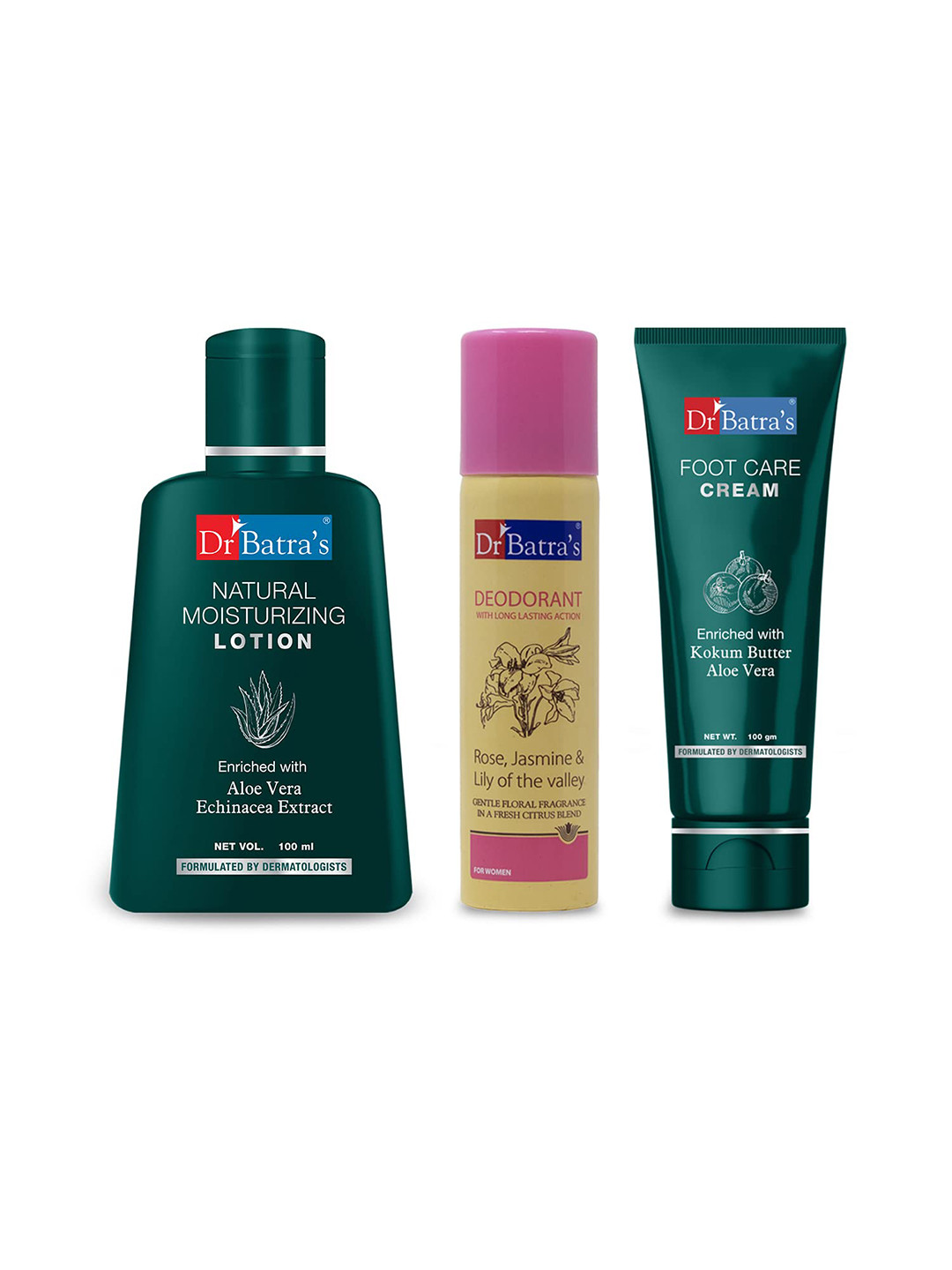 Dr. Batras Natural Moisturizing Lotion 100ml + Women Deodorant 100g + Foot Care Cream 100g