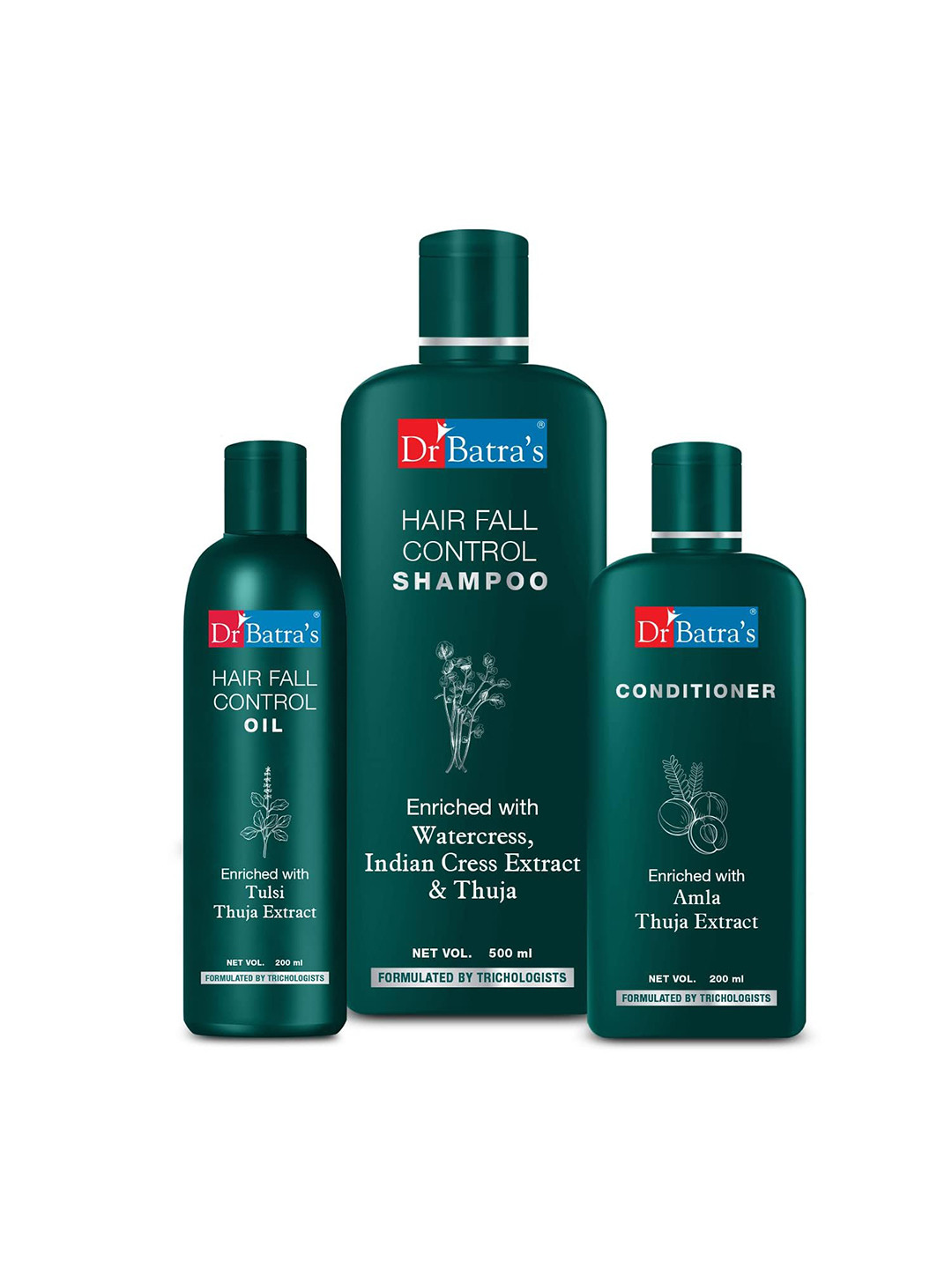Dr. Batras Set Of Hair Fall Control Shampoo 500ml + Conditioner 200ml + Hair Oil 200ml