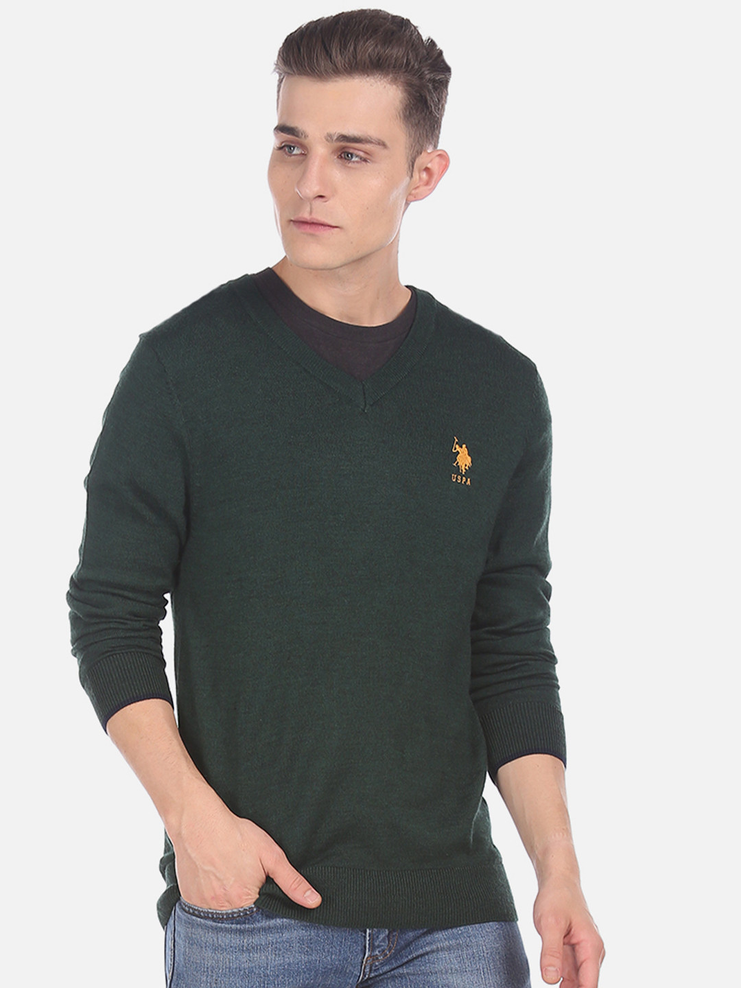 U.S. Polo Assn. Men Green Solid Sweater