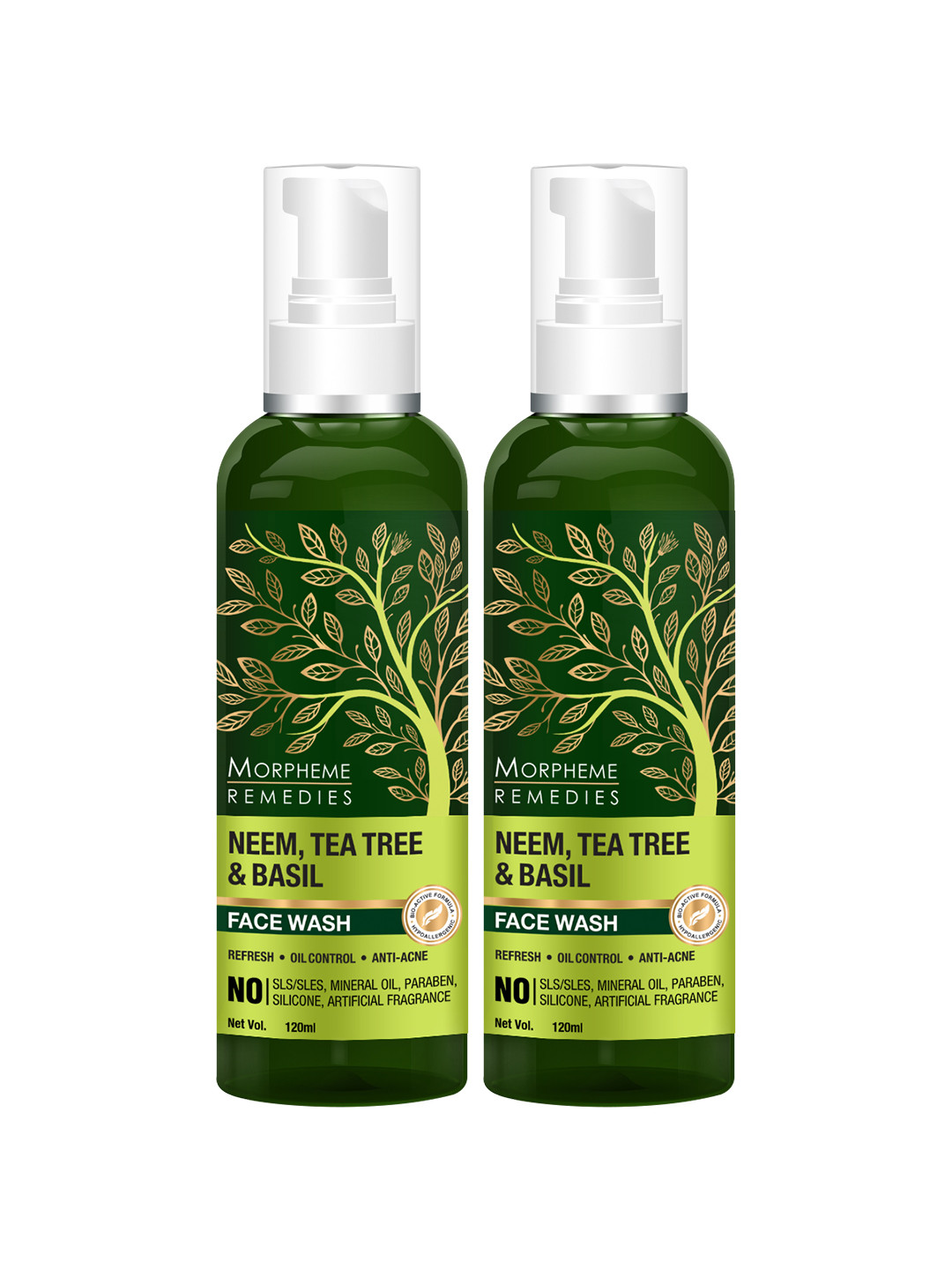 Morpheme Remedies Unisex Pack Of 2 Green Neem, Tea Tree & Basil Face Wash 240 ml