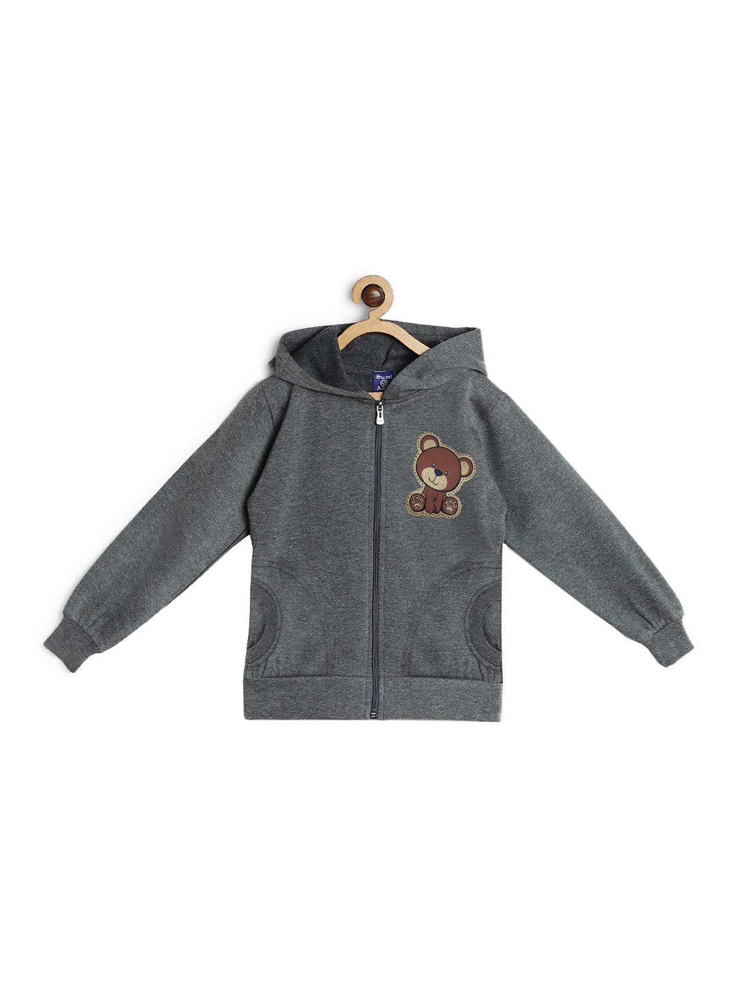 SWEET ANGEL Unisex Kids Grey Melange Solid Hooded Sweatshirt