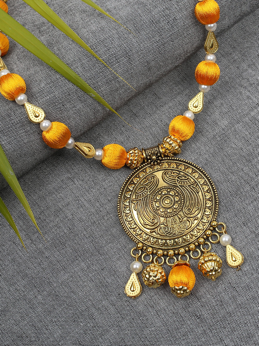 AKSHARA Gold-Toned & Yellow Handcrafted Brass Necklace