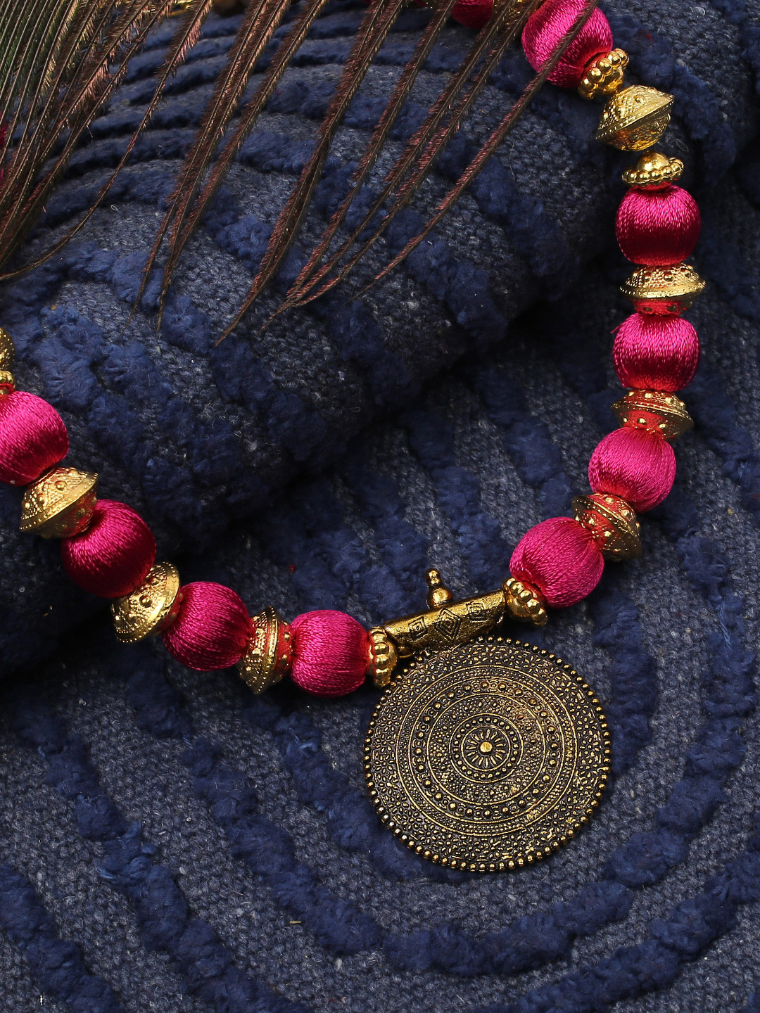 AKSHARA Women Pink & Gold-Toned Brass Oxidised Handcrafted Necklace