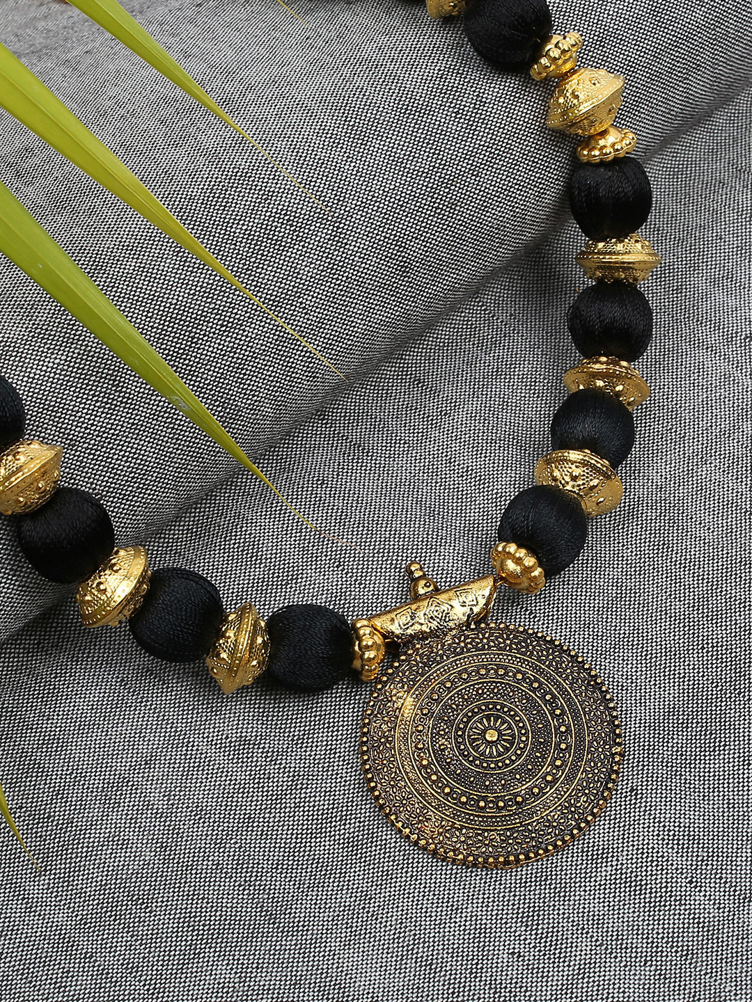 AKSHARA Black & Gold-Toned Statement Handcrafted Brass Necklace