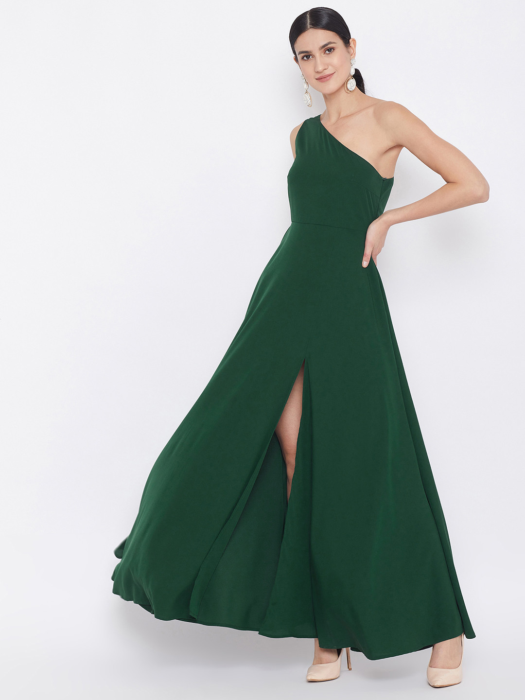 Berrylush Women Green Solid Maxi Dress
