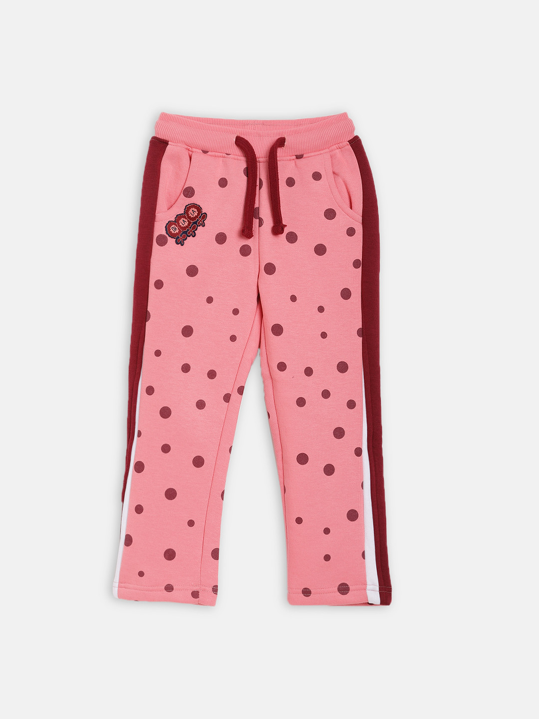 ELLE Girls Pink & Maroon Polka Dots Printed Track Pants