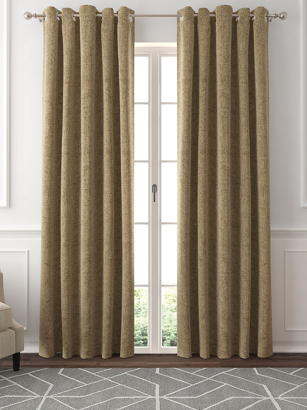 GM Set Of 2 Brown Textured Jacquard Woven Door Curtains