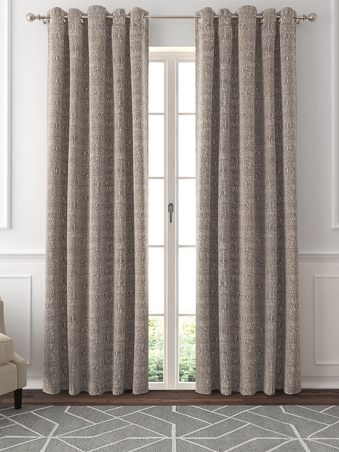 GM Set of 2 Brown Self Design Door Curtains