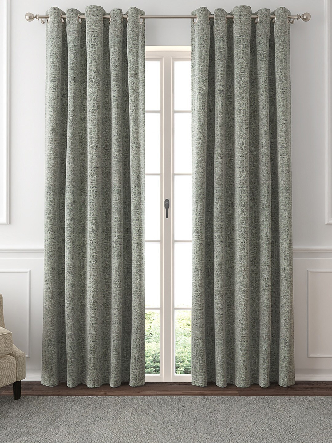 GM Set of 2 Grey Self Design Room Darkening Door Curtains