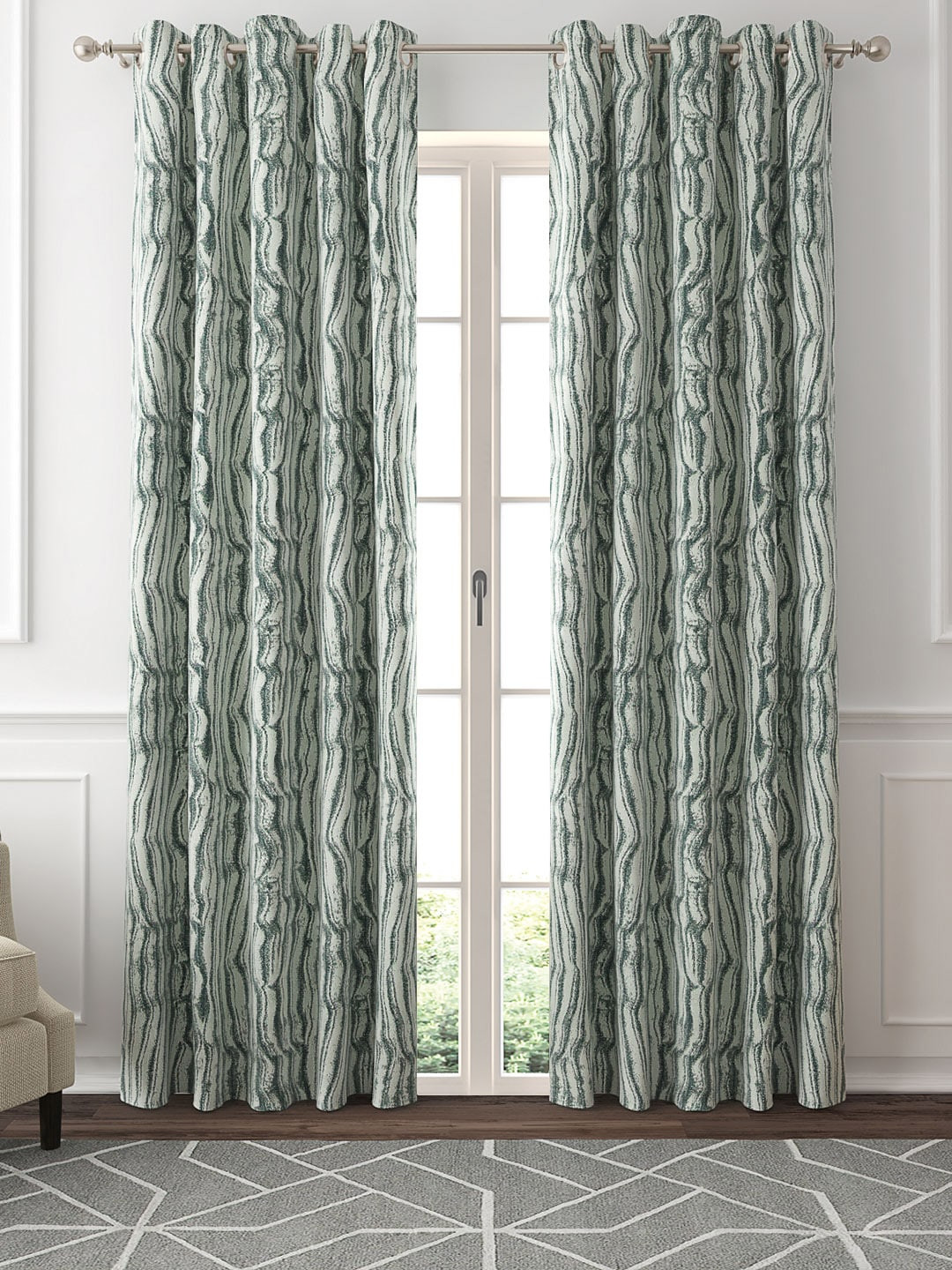 GM Set of 2 Grey & Green Abstract Door Curtains