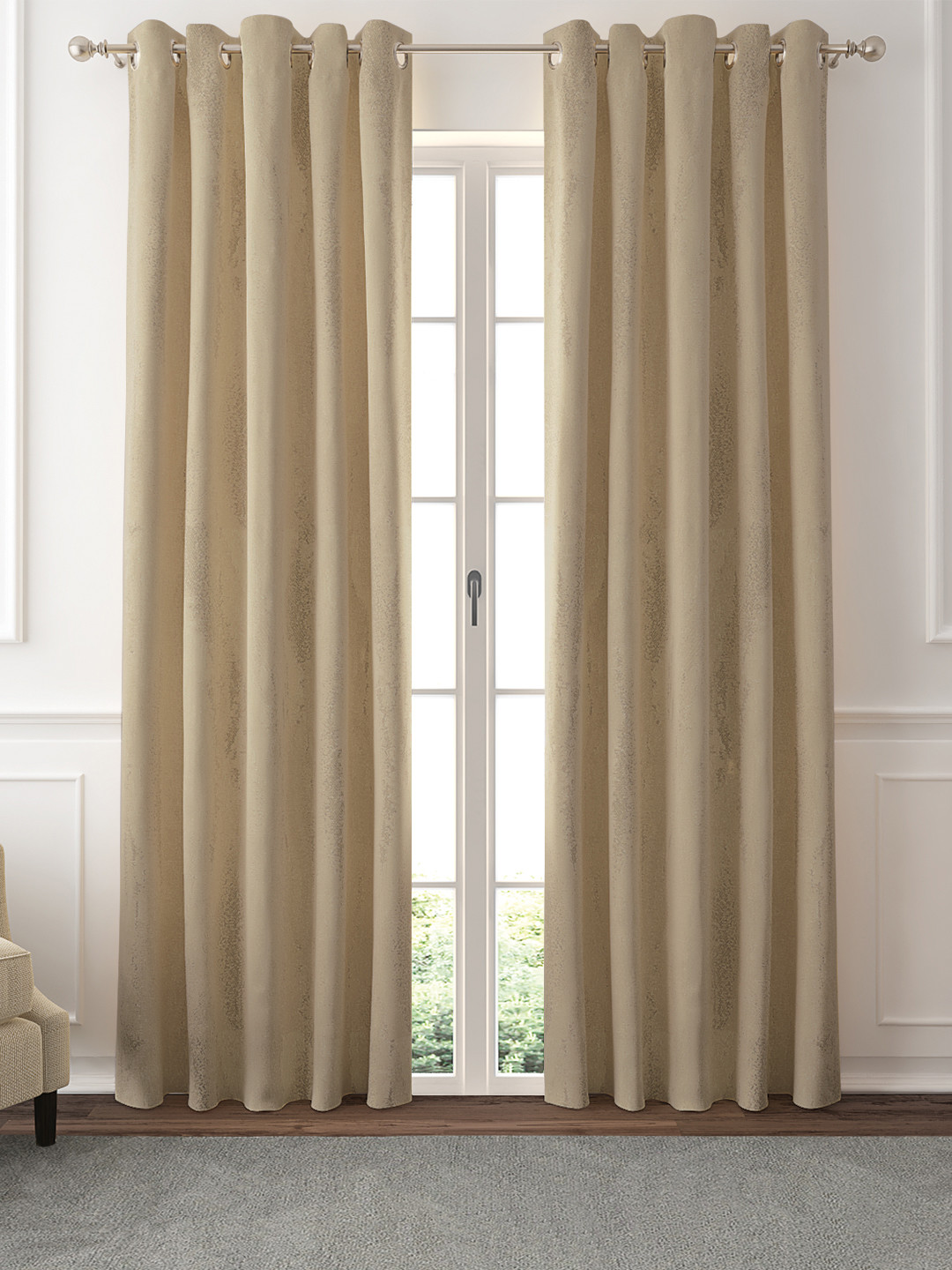 GM Set of 2 Beige Self Design Door Curtains